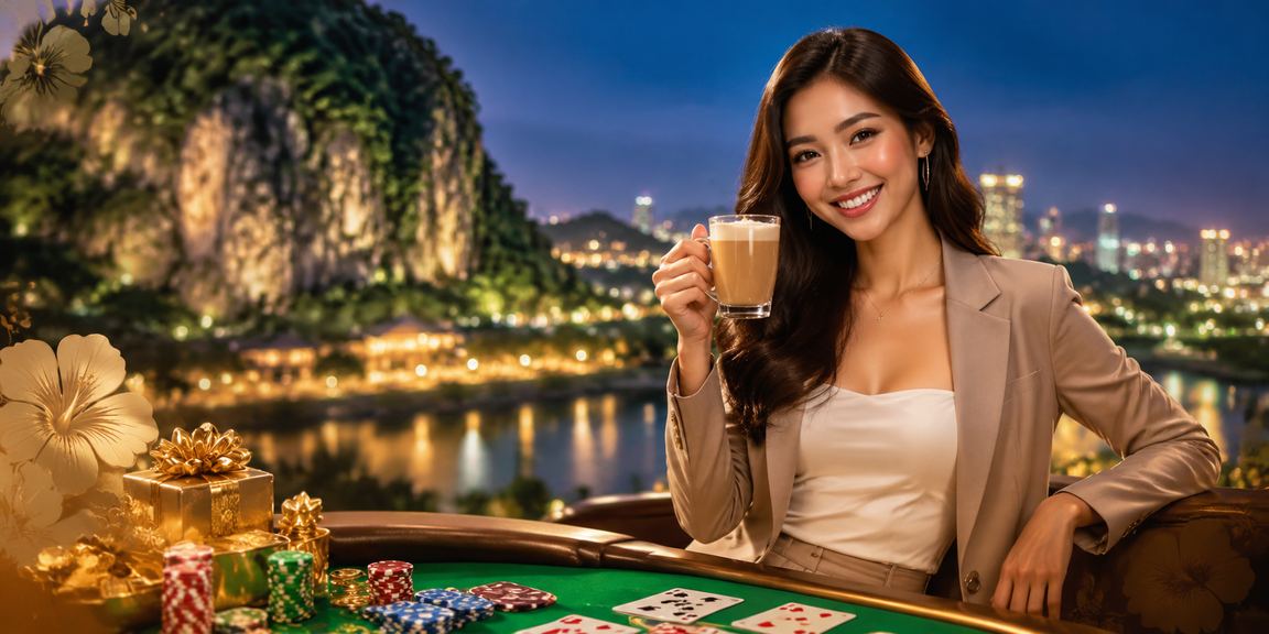 Meja baccarat bergaya kasino di Ipoh Malaysia dengan suasana permainan malam yang mewah